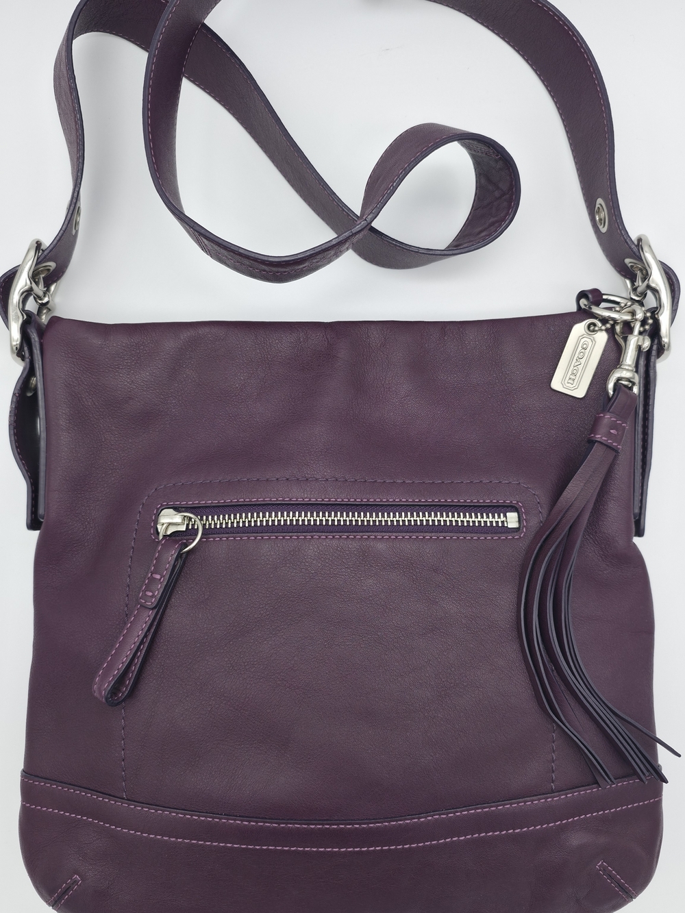 Coach Plum Leather Crossbody Bag with Tassel